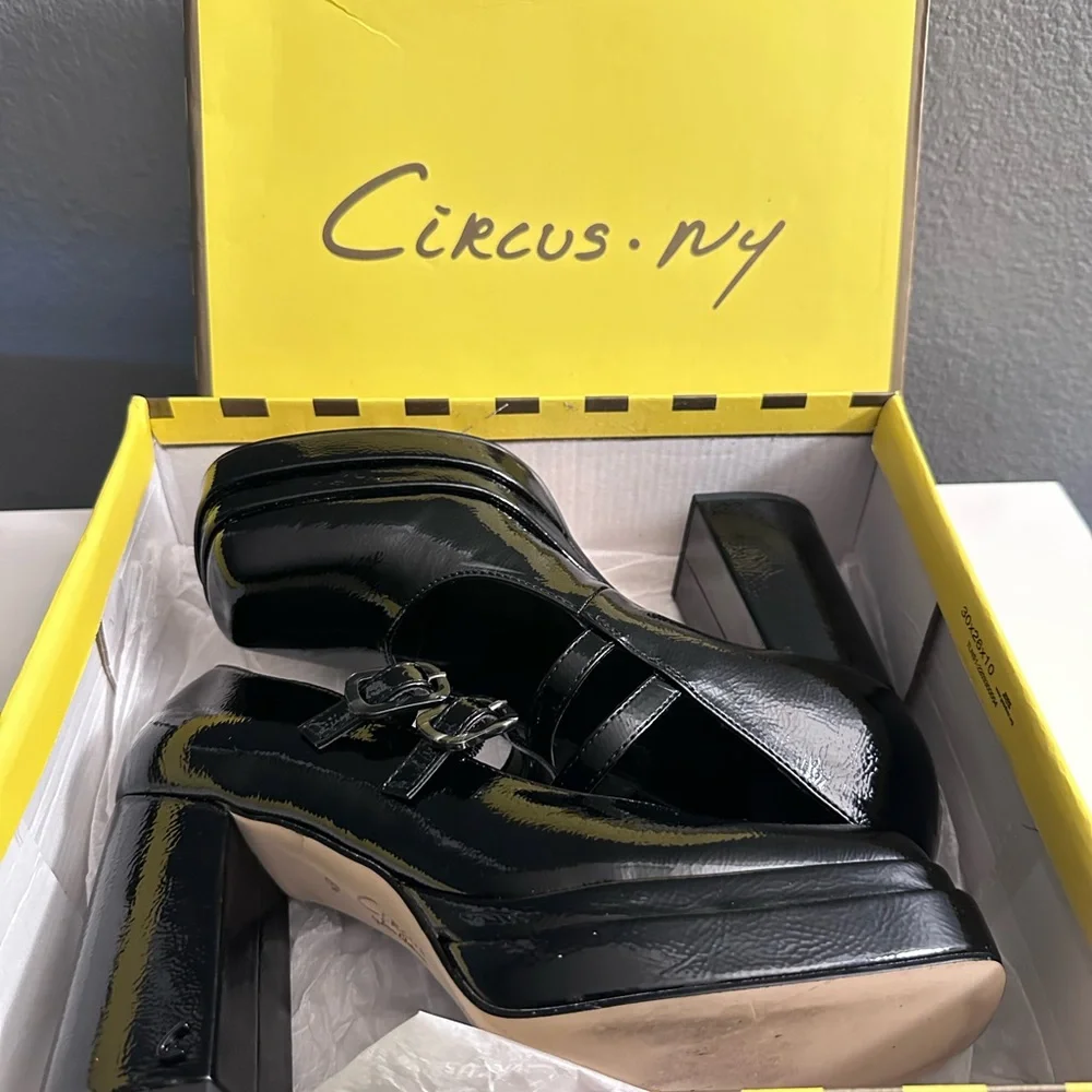 Circus by Sam Edelman Black Patent Double-Strap Platform Mary Janes